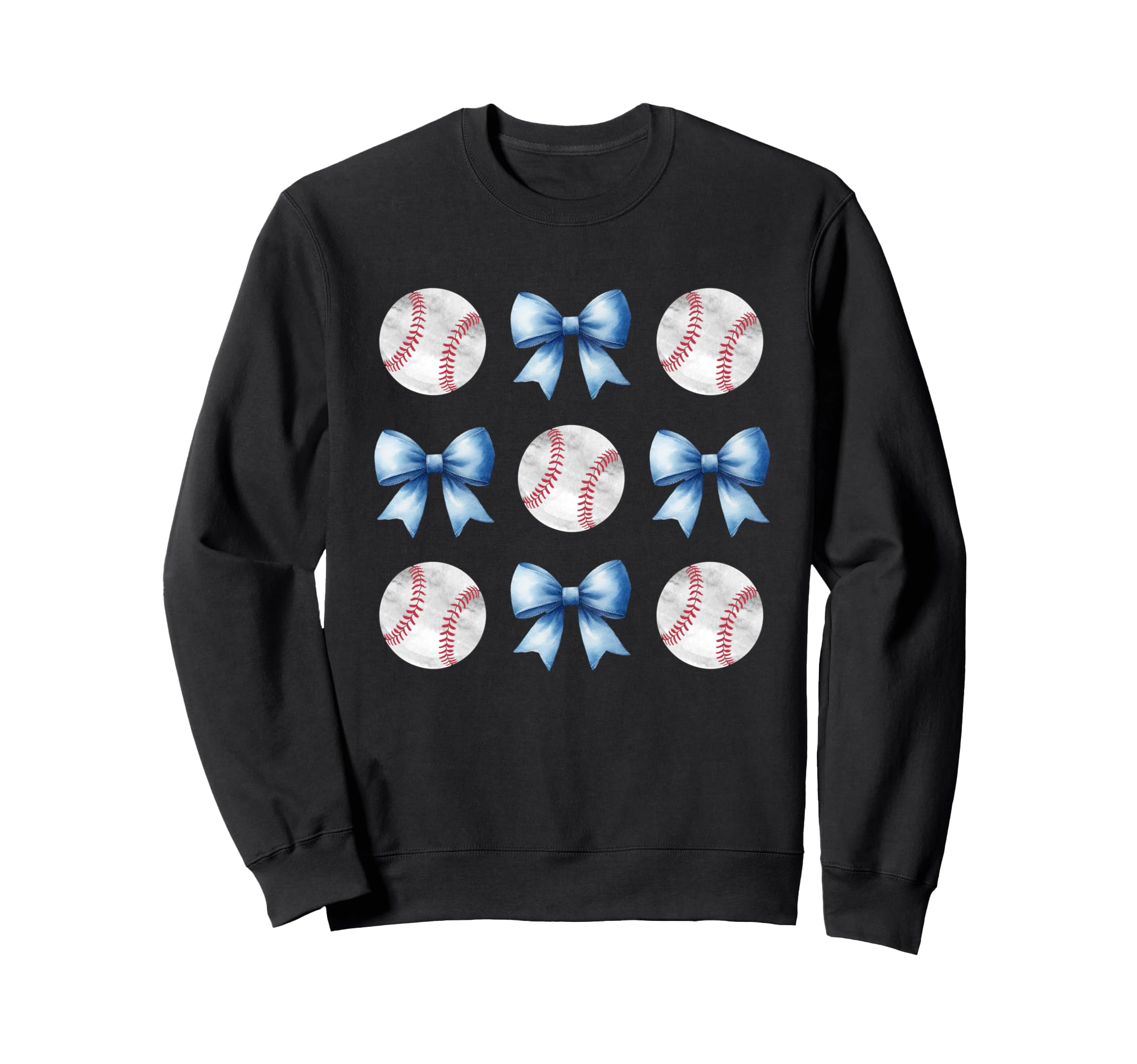 Baseballs Light Blue Bows Ball Mom Sweatshirt - Graphic Print Men Women - T-Shirt, Sweatshirt, Hoodie