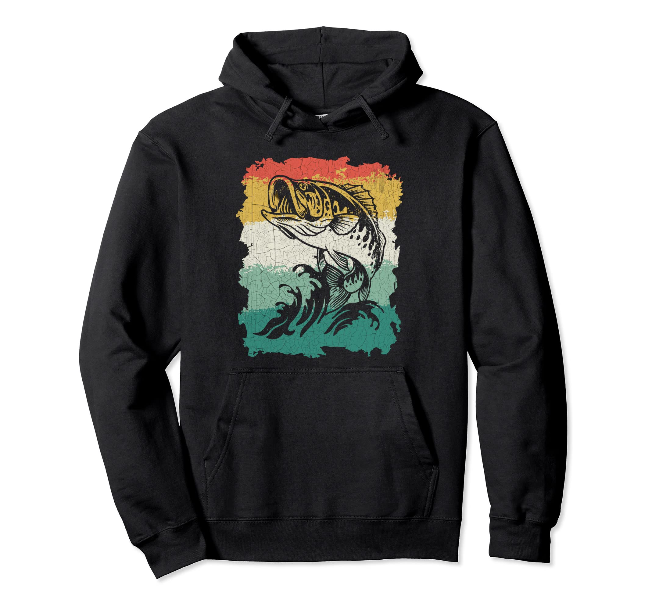 Bass Fishing Distressed Fishermen Hoodie - Minimalist Print for Adults - T-Shirt, Sweatshirt, Hoodie