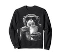 Chimpanzee Drinking Iced Coffee Sweatshirt - Trendy Graphic Men Women - T-Shirt, Sweatshirt, Hoodie