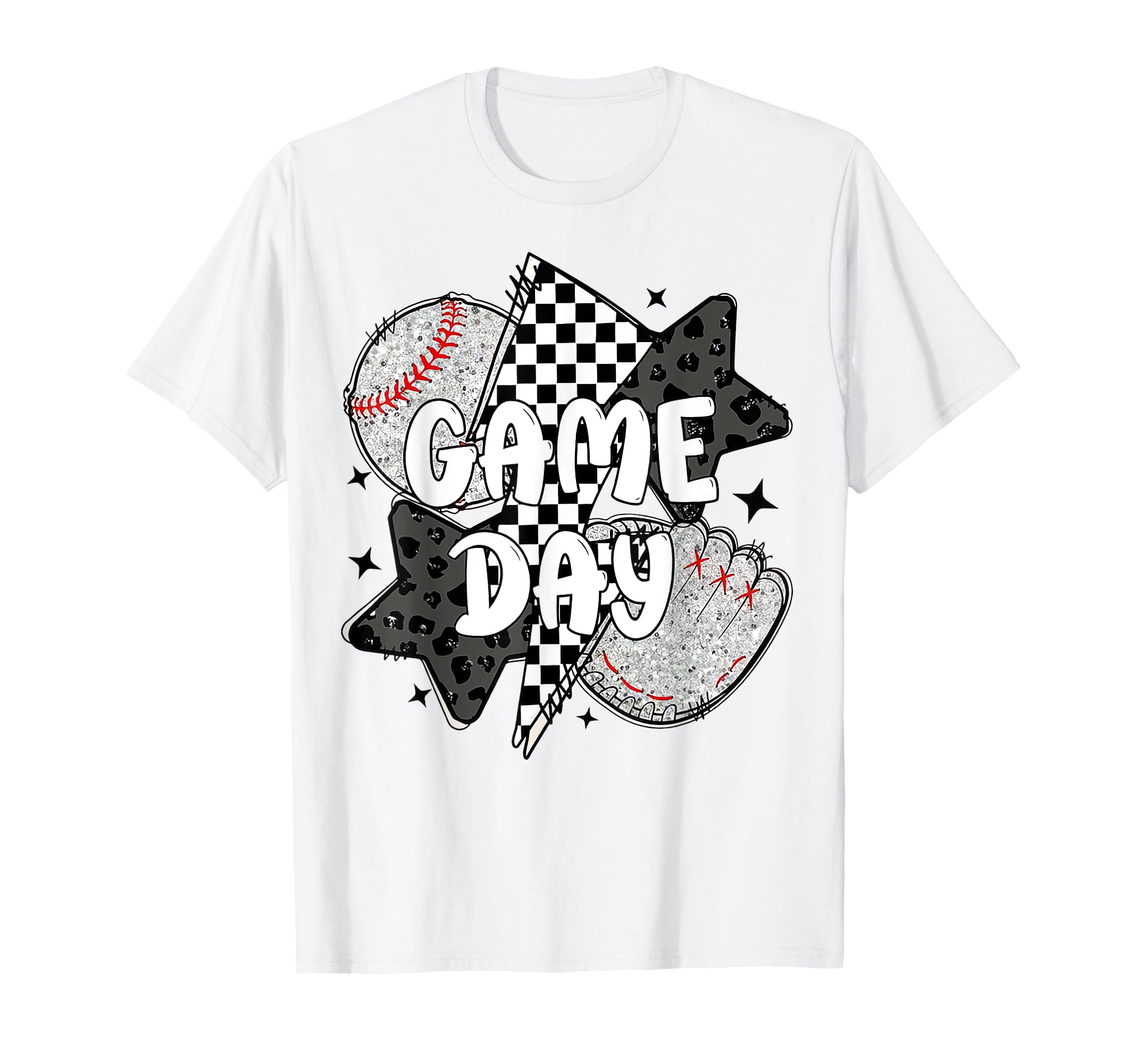 Checkered Game Day Baseball Leopard T-Shirt - Fun Novelty Design Unisex - T-Shirt, Sweatshirt, Hoodie