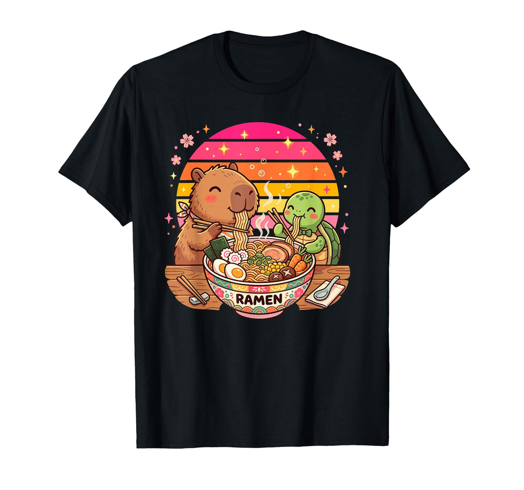 Kawaii Capybara Turtle Ramen Noodle T-Shirt - Unique Graphic for Adults - T-Shirt, Sweatshirt, Hoodie
