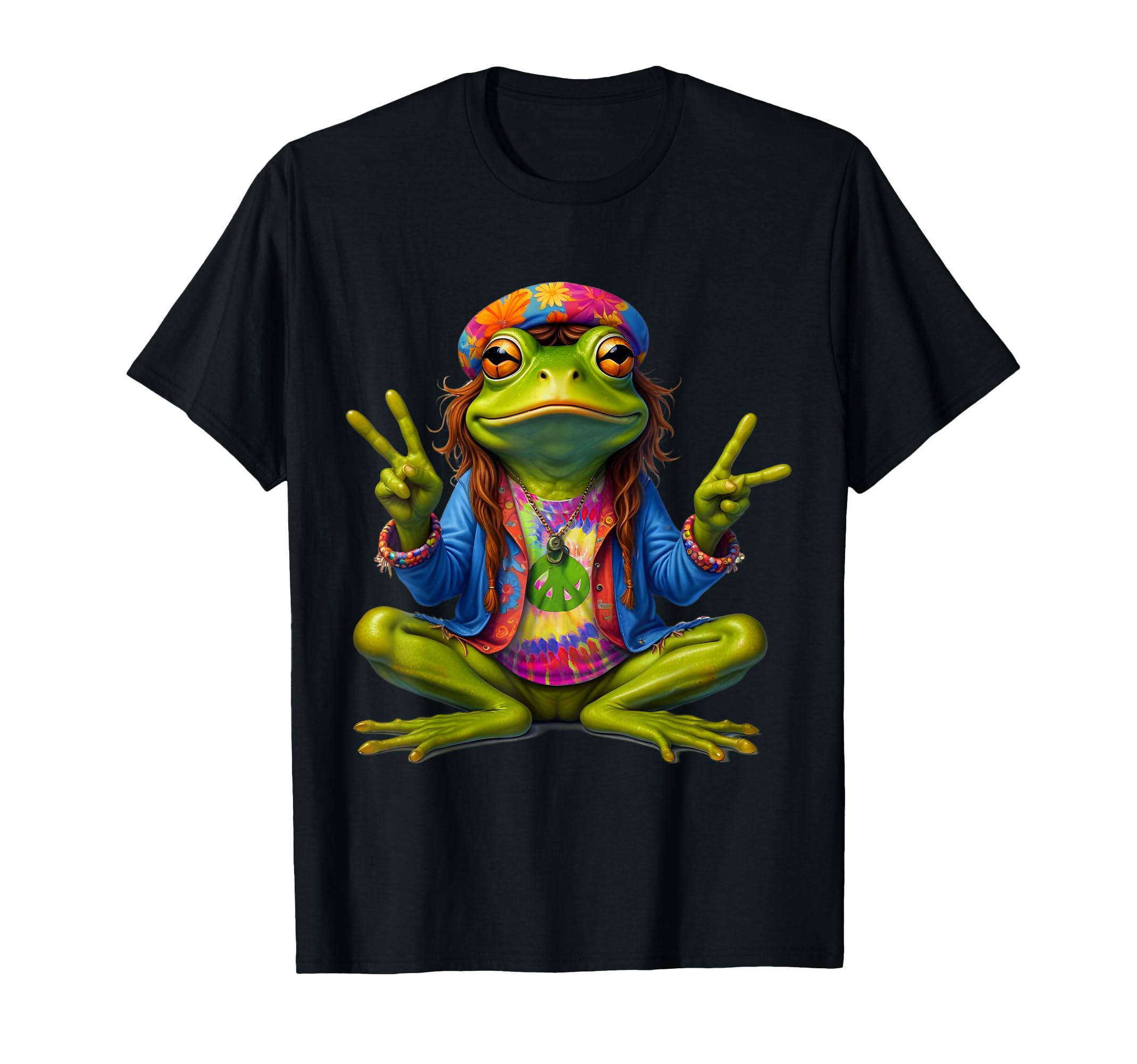 Tie Dye Frog Peace Sign 60S 70S Hippie T-Shirt - Graphic Print for Adults - T-Shirt, Sweatshirt, Hoodie