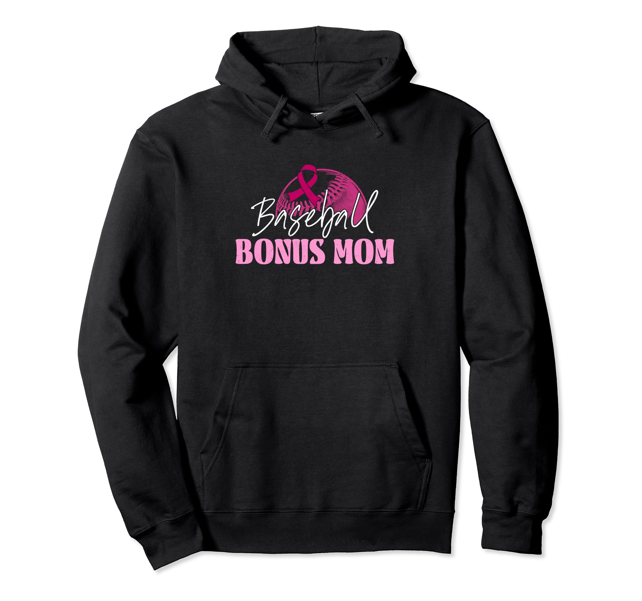 Baseball Bonus Mom Ribbon Breast Cancer Hoodie - Trendy Graphic Unisex - T-Shirt, Sweatshirt, Hoodie