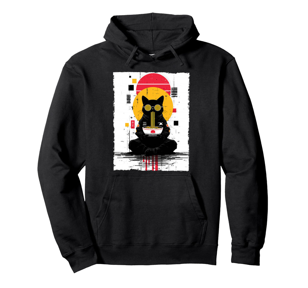 Cat Ramen Cyberpunk Aesthetic Futuristic Hoodie - Graphic Print Unisex - T-Shirt, Sweatshirt, Hoodie