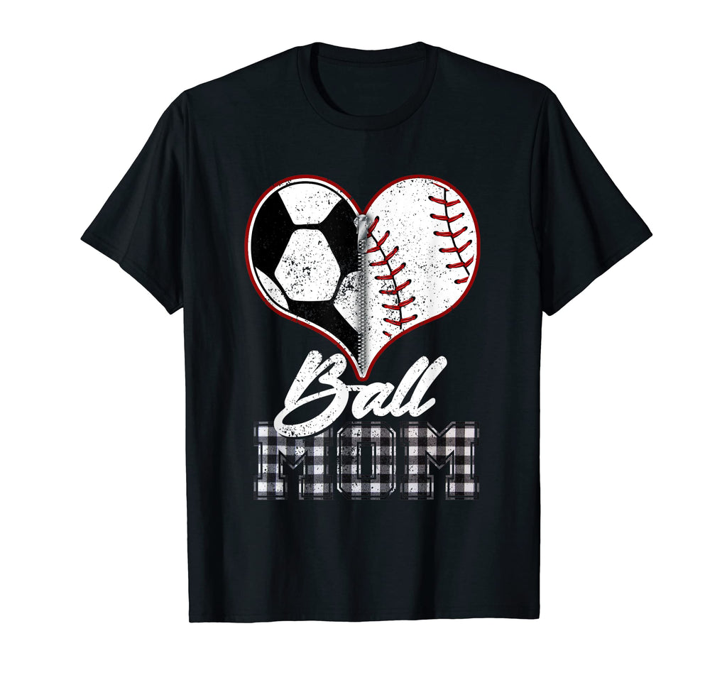Ball Mom Heart Funny Soccer Baseball T-Shirt - Novelty Apparel Unisex - T-Shirt, Sweatshirt, Hoodie