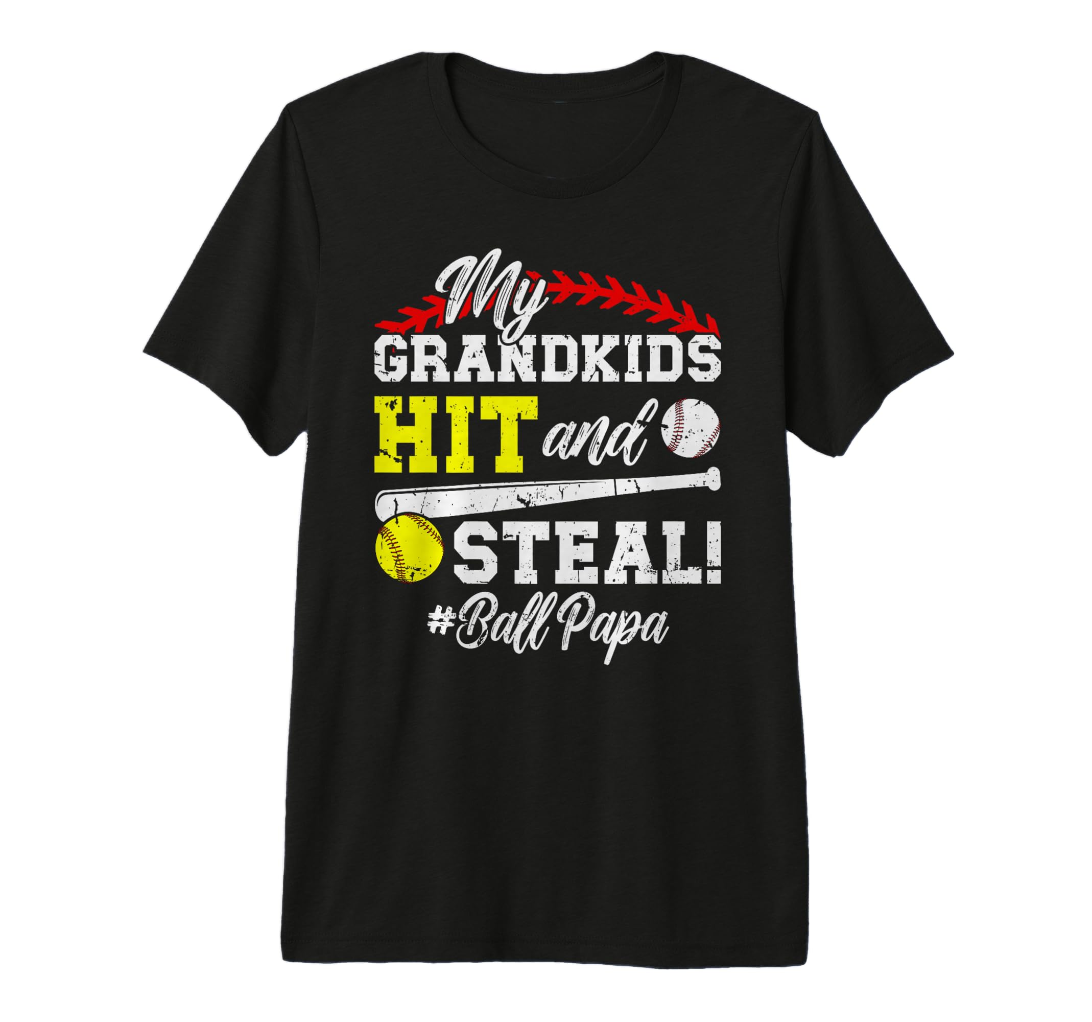 Mens My Grandkids Hit And Steal Ball Papa T-Shirt - Graphic Print Unisex - T-Shirt, Sweatshirt, Hoodie