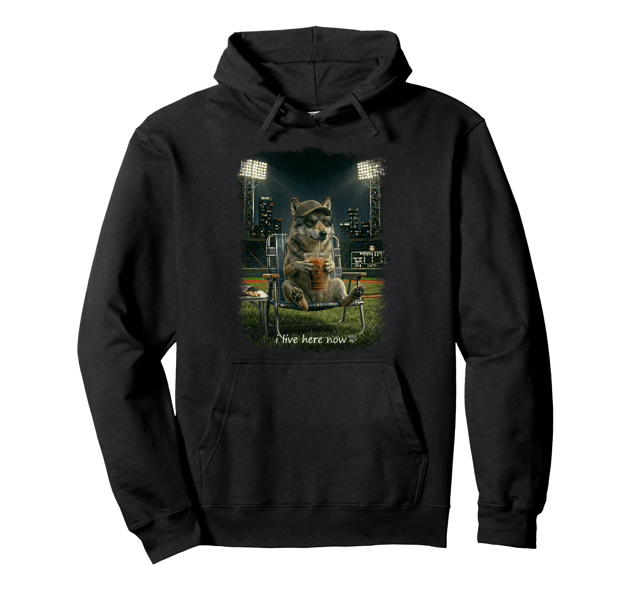 Funny Wolf Ballfield Baseball Field I Live Hoodie - Graphic Print Unisex - T-Shirt, Sweatshirt, Hoodie
