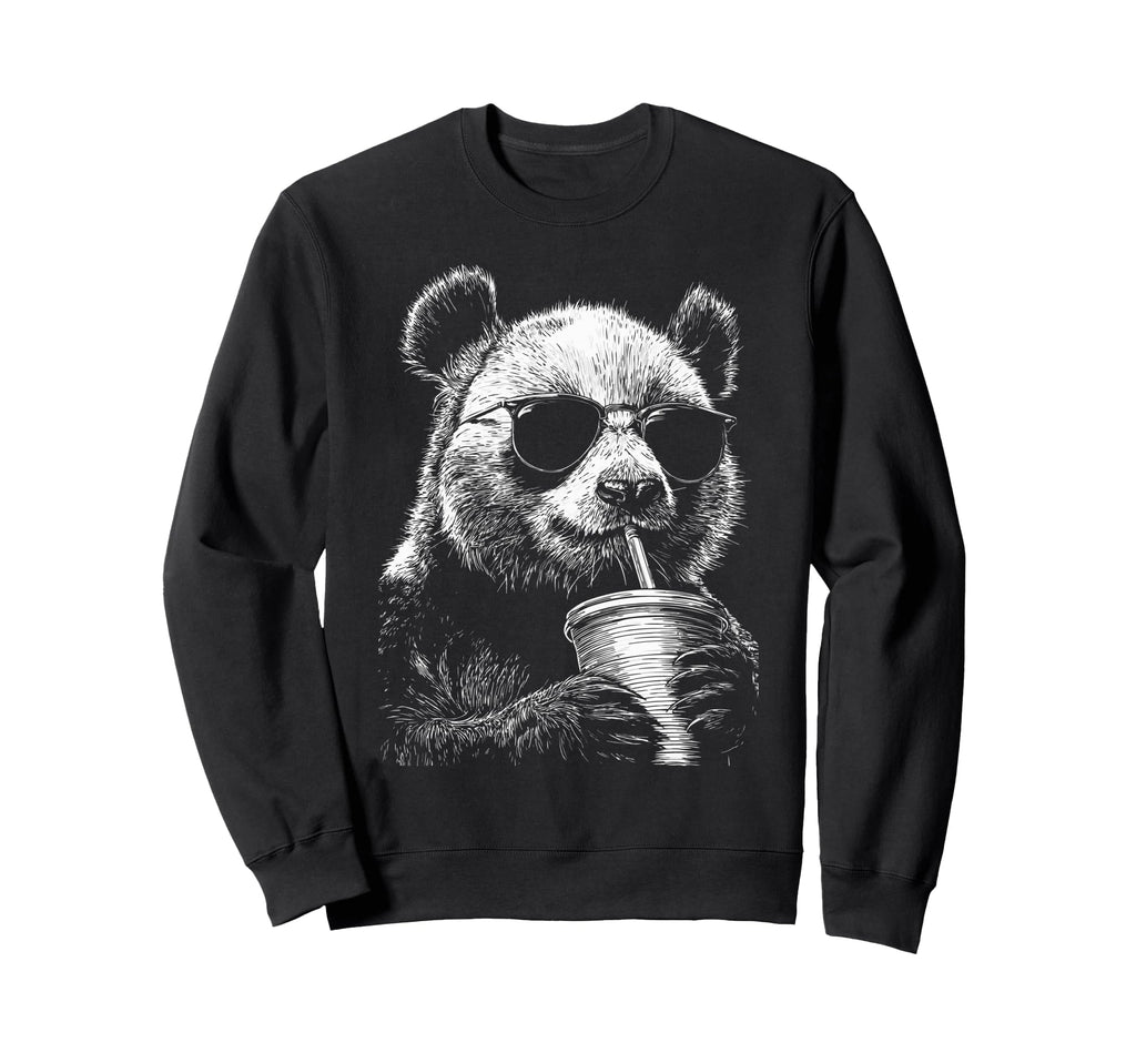 Panda Drinking Iced Coffee Funny Sweatshirt - Fun Novelty Design Unisex - T-Shirt, Sweatshirt, Hoodie