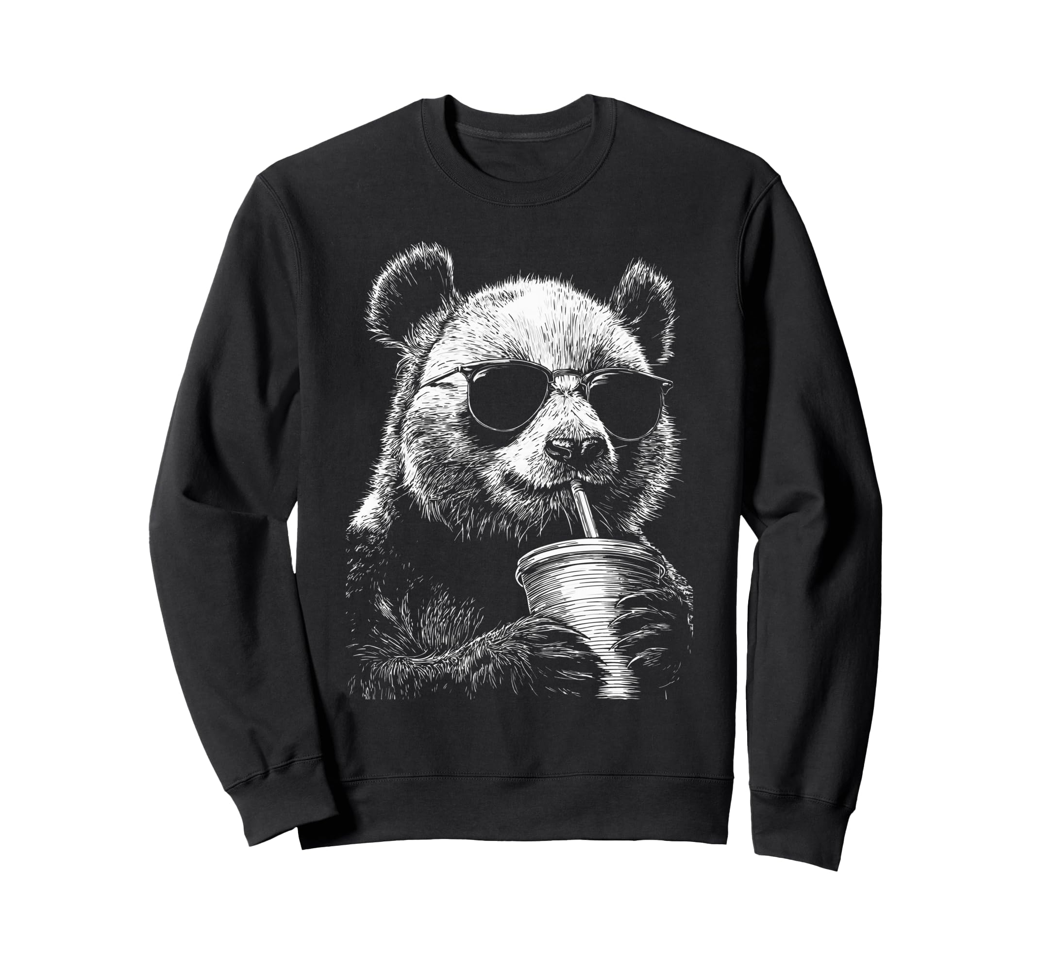 Panda Drinking Iced Coffee Funny Sweatshirt - Fun Novelty Design Unisex - T-Shirt, Sweatshirt, Hoodie
