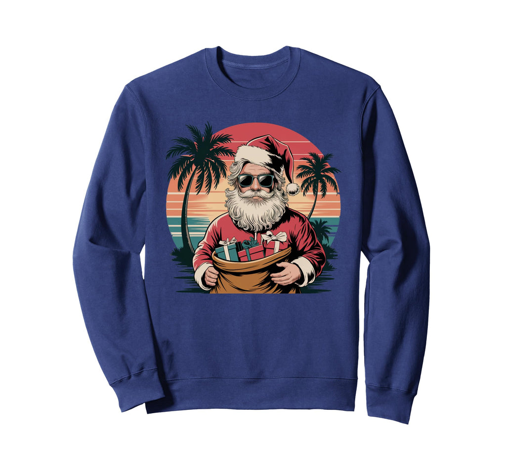 Santa Beach Vibes Sunset Tropical Sweatshirt - Unique Graphic for Adults - T-Shirt, Sweatshirt, Hoodie