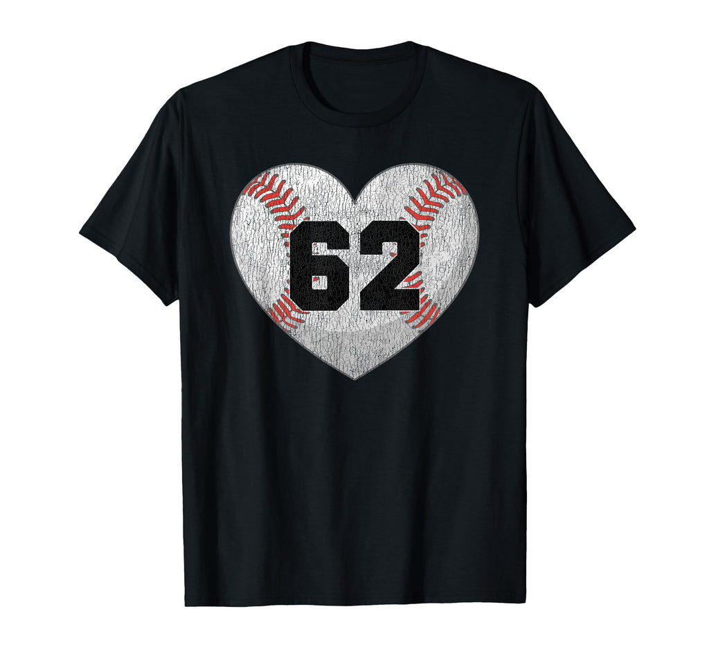 Baseball Number 62 Distressed Heart T-Shirt - Graphic Print Men Women - T-Shirt, Sweatshirt, Hoodie