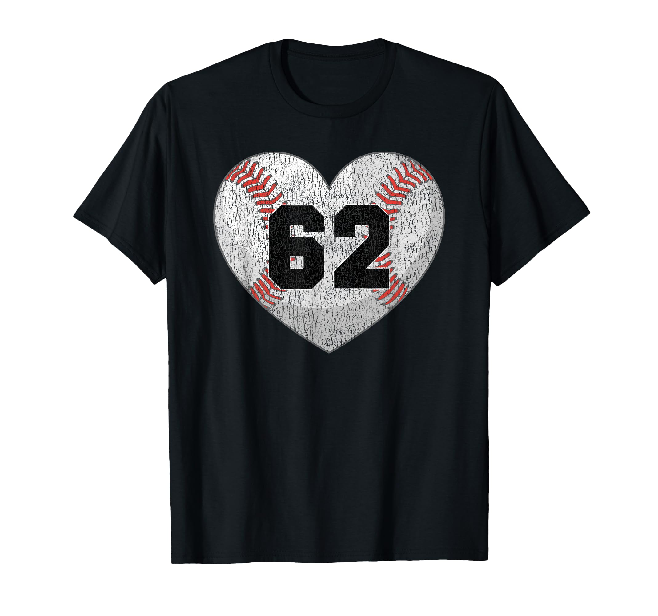 Baseball Number 62 Distressed Heart T-Shirt - Graphic Print Men Women - T-Shirt, Sweatshirt, Hoodie
