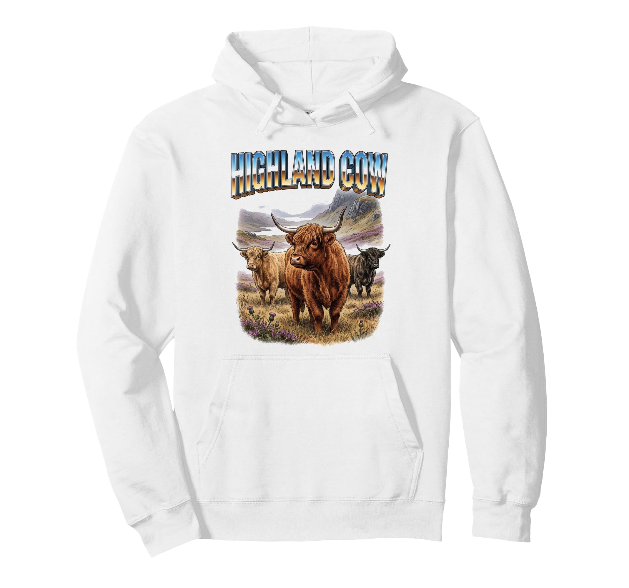 Highland Cow 70S 90S Highland Cow Animal Hoodie - Minimalist Print Unisex - T-Shirt, Sweatshirt, Hoodie
