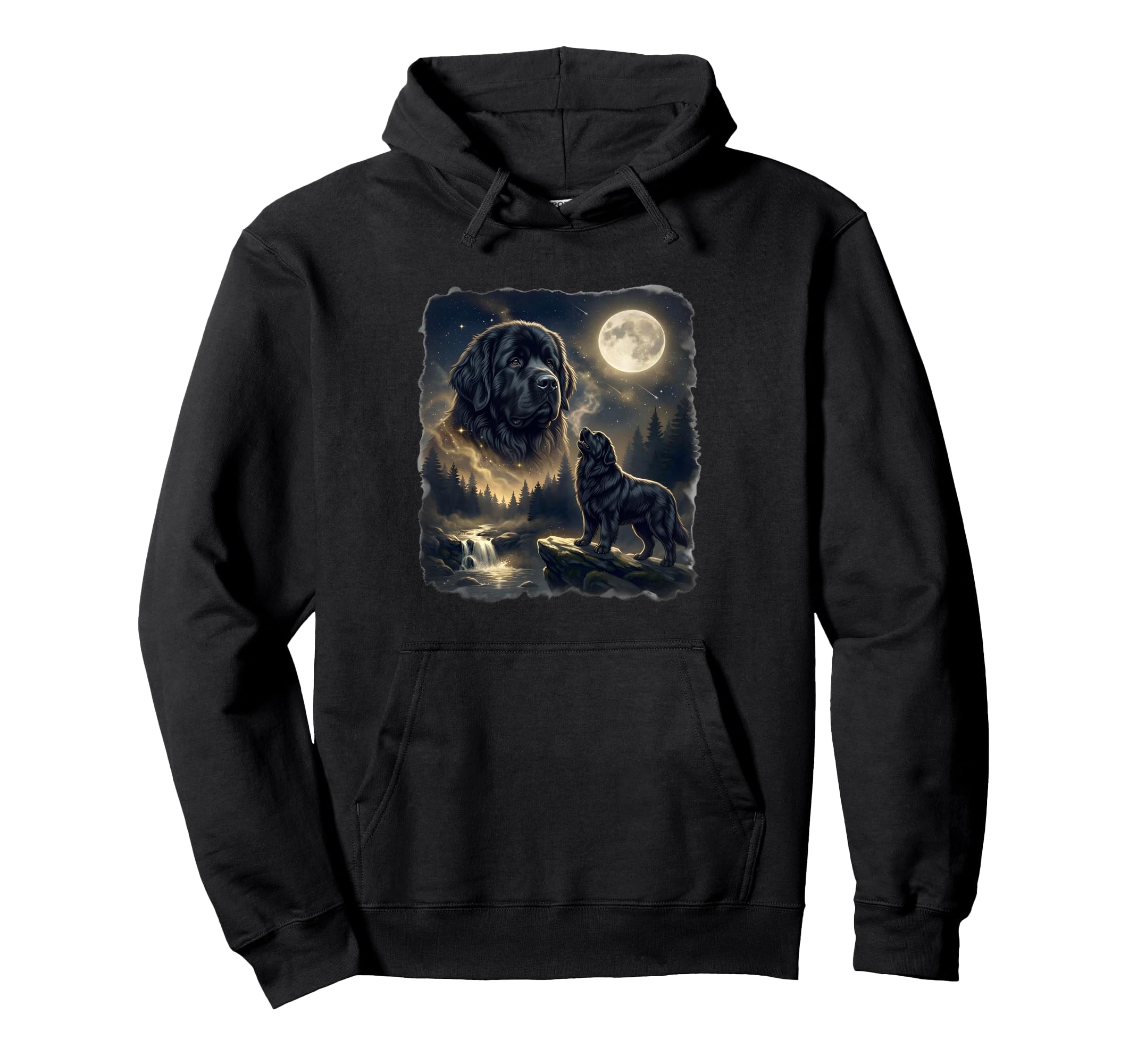 Newfoundland Dog Howling To Moon 90S Hoodie - Fun Novelty Design for Adults - T-Shirt, Sweatshirt, Hoodie