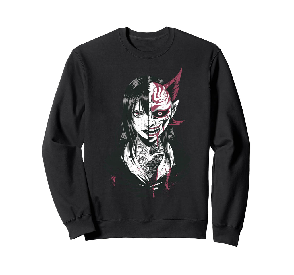 Horror Anime Goth Oni Mask Creepy Sweatshirt - Fun Novelty Design Unisex - T-Shirt, Sweatshirt, Hoodie