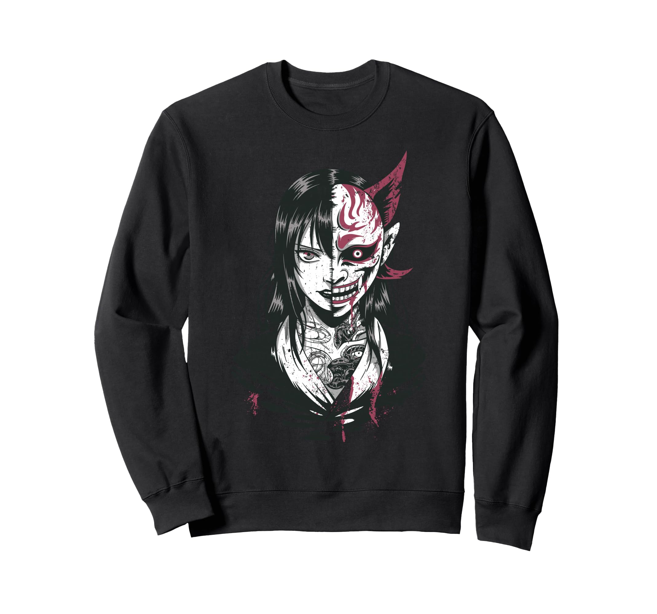 Horror Anime Goth Oni Mask Creepy Sweatshirt - Fun Novelty Design Unisex - T-Shirt, Sweatshirt, Hoodie