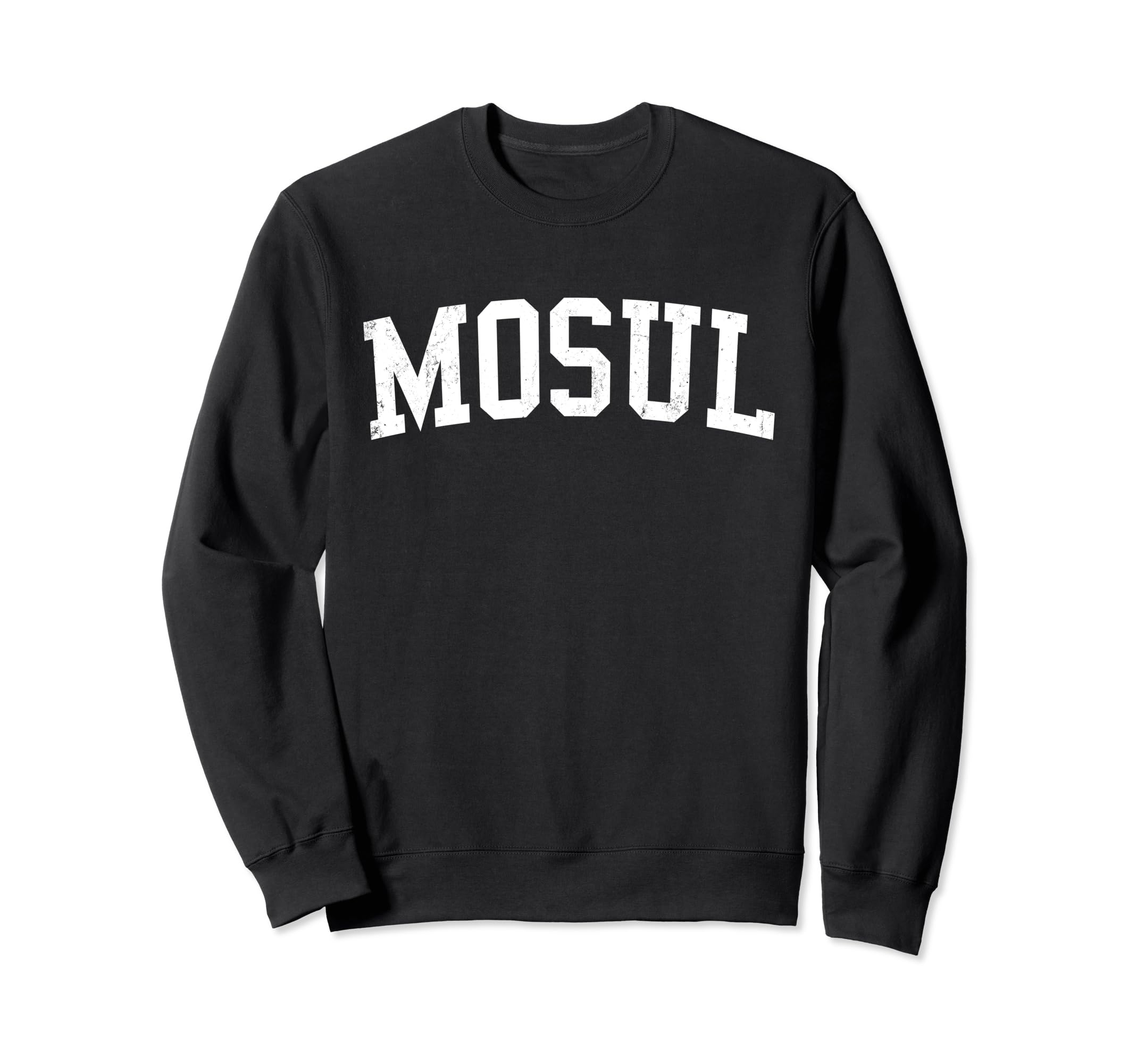 Mosul Iraq Distressed White Varsity Sweatshirt - Trendy Graphic for Adults - T-Shirt, Sweatshirt, Hoodie