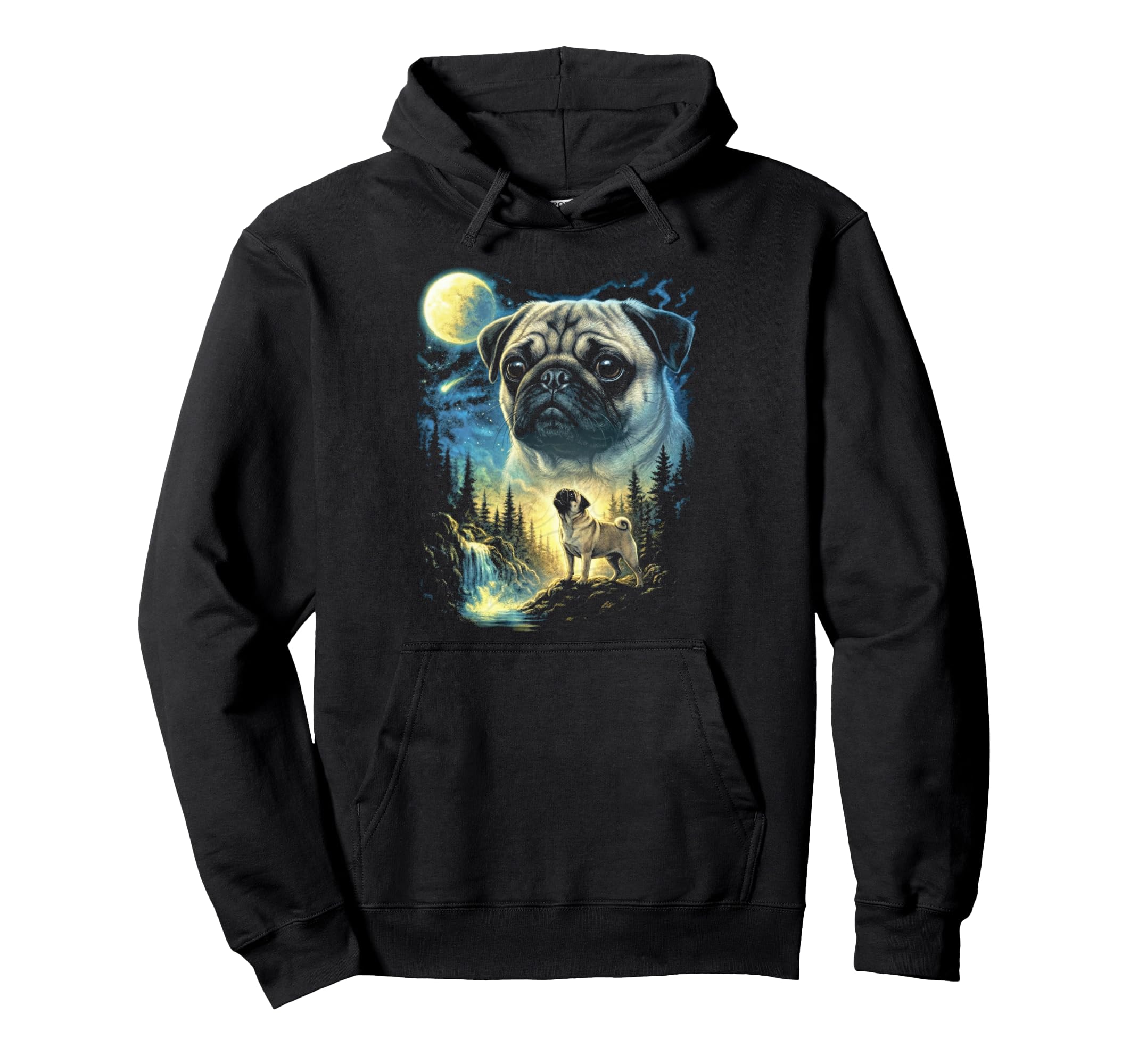 Pug Howling To Moon Meme Funny 90S Pug Hoodie - Custom Art Print Unisex - T-Shirt, Sweatshirt, Hoodie