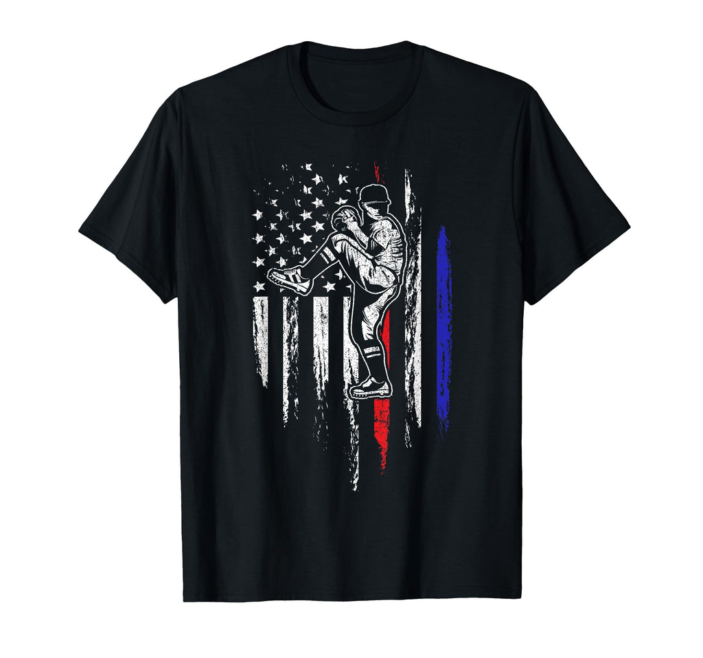 Baseball American Flag Pitcher Usa T-Shirt - Trendy Graphic for Adults - T-Shirt, Sweatshirt, Hoodie