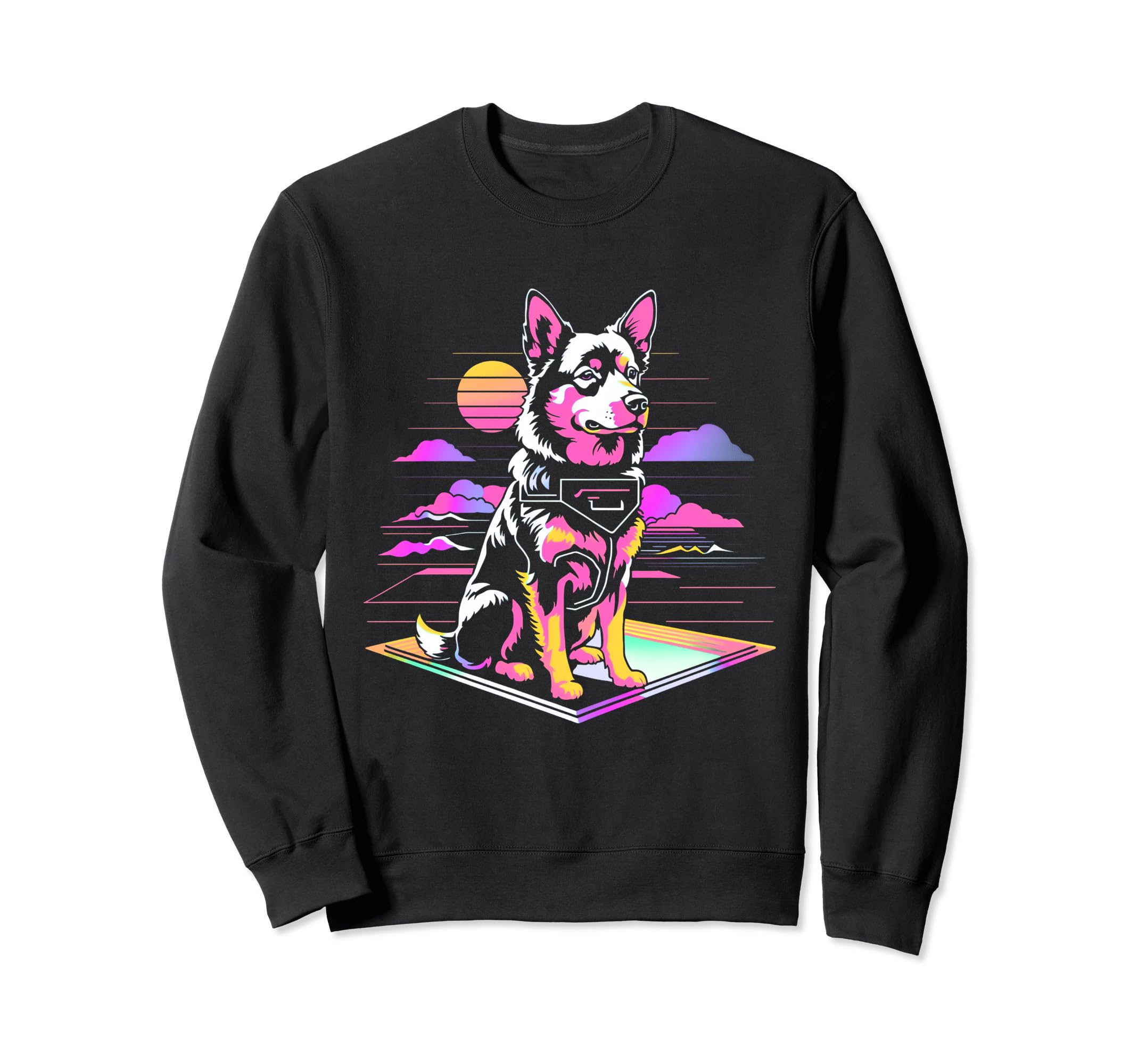 Inspired Vaporwave Aesthetic Dog Sweatshirt - Fun Novelty Design for Adults - T-Shirt, Sweatshirt, Hoodie