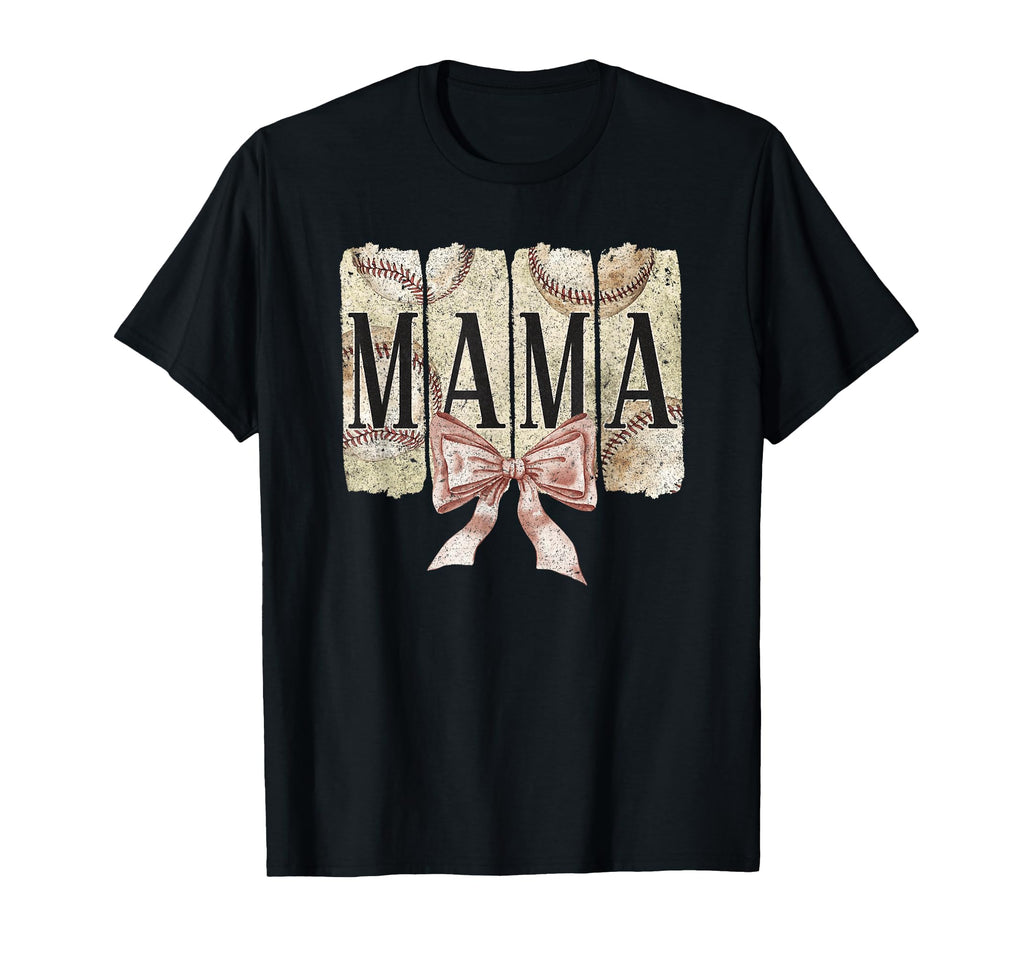 Mama Baseball Mom Bow And Baseballs T-Shirt - Trendy Graphic Men Women - T-Shirt, Sweatshirt, Hoodie