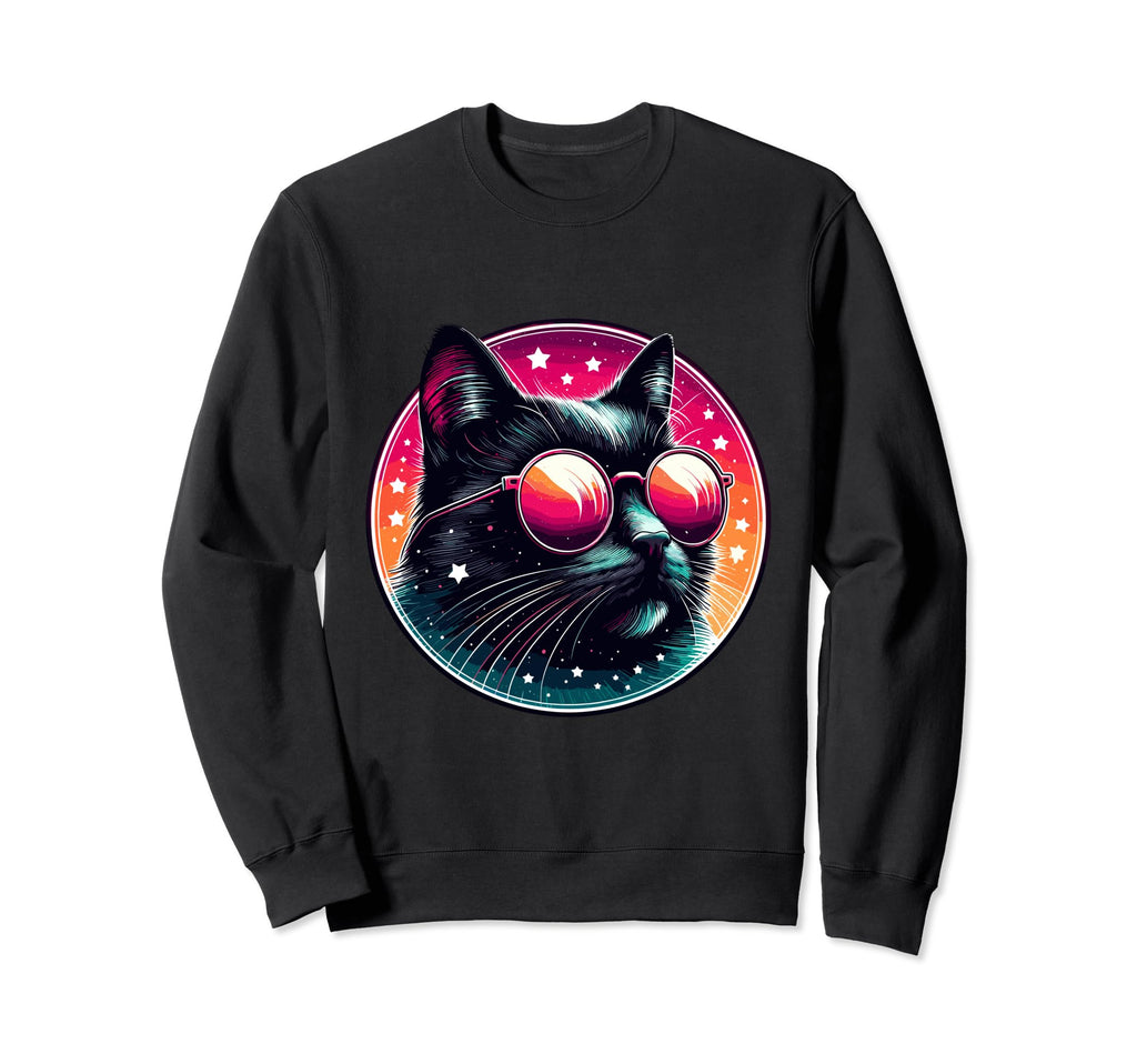 Cat Cat Neon 80S Cats Mum Cat Sweatshirt - Fun Novelty Design for Adults - T-Shirt, Sweatshirt, Hoodie