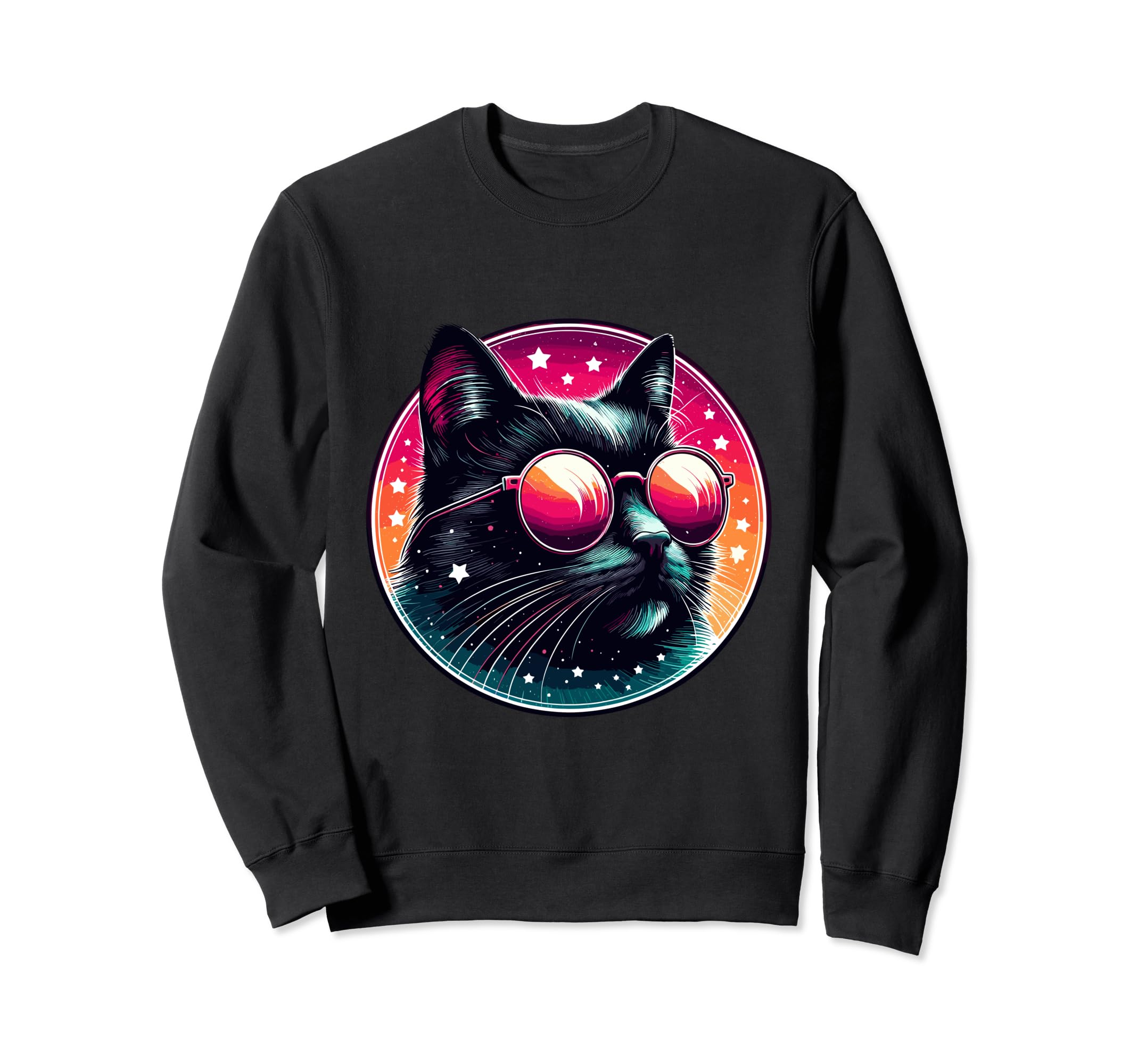 Cat Cat Neon 80S Cats Mum Cat Sweatshirt - Fun Novelty Design for Adults - T-Shirt, Sweatshirt, Hoodie