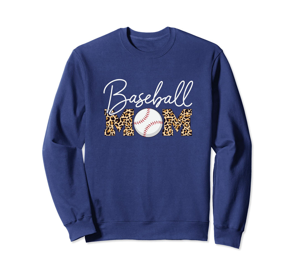 Baseball Mom Leopard Navy Blue Sweatshirt - Custom Art Print Unisex - T-Shirt, Sweatshirt, Hoodie