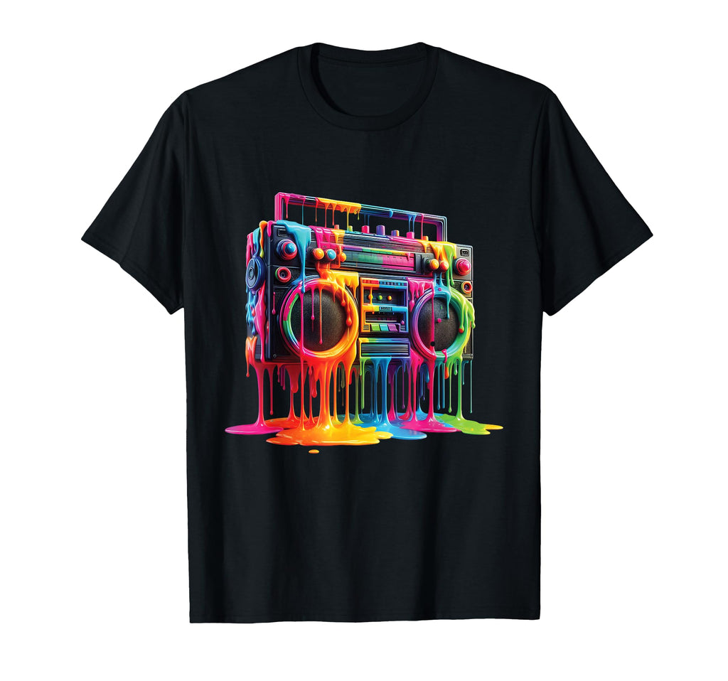 Dripping Paint Boombox Old School 80S T-Shirt - Unique Graphic Men Women - T-Shirt, Sweatshirt, Hoodie