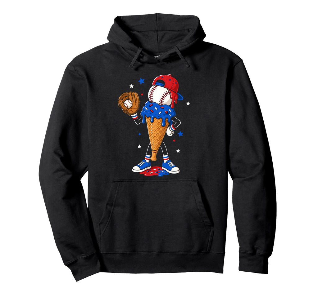 Baseball Ice Cream Drip Catcher Hoodie - Minimalist Print for Adults - T-Shirt, Sweatshirt, Hoodie