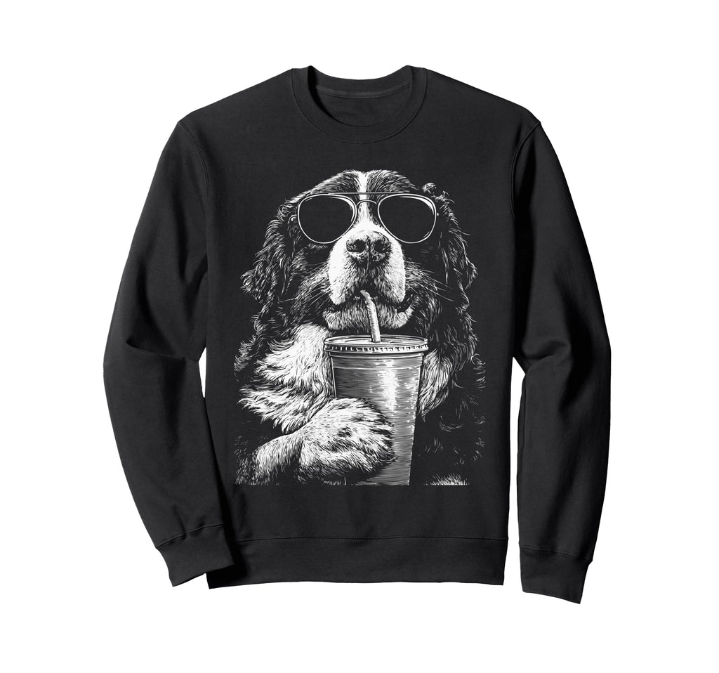 Bernese Drinking Iced Coffee Funny Dog Sweatshirt - Trendy Graphic Unisex - T-Shirt, Sweatshirt, Hoodie