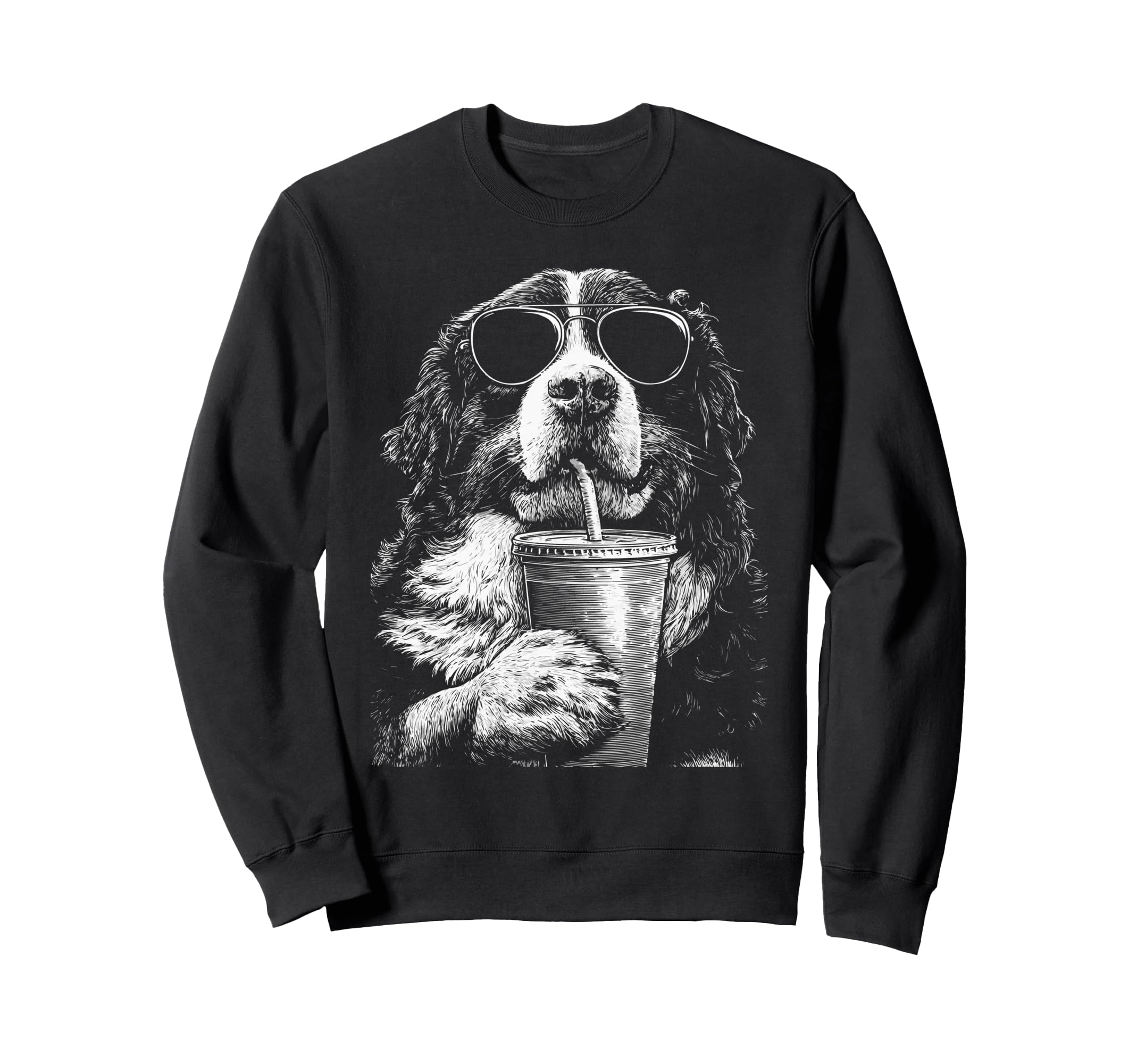 Bernese Drinking Iced Coffee Funny Dog Sweatshirt - Trendy Graphic Unisex - T-Shirt, Sweatshirt, Hoodie