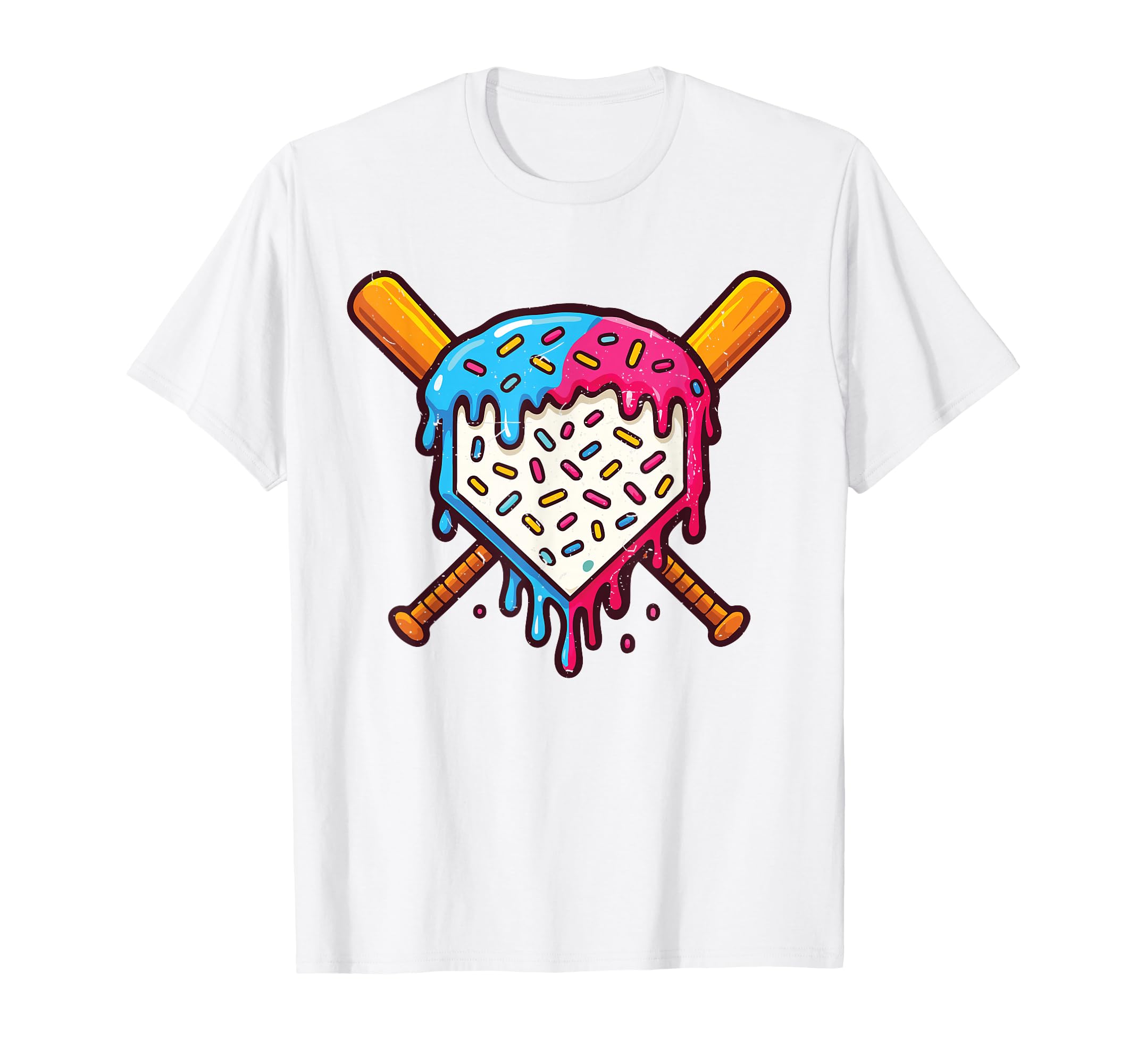 Home Plate Baseball Drip Ice Cream T-Shirt - Casual Everyday Wear Unisex - T-Shirt, Sweatshirt, Hoodie