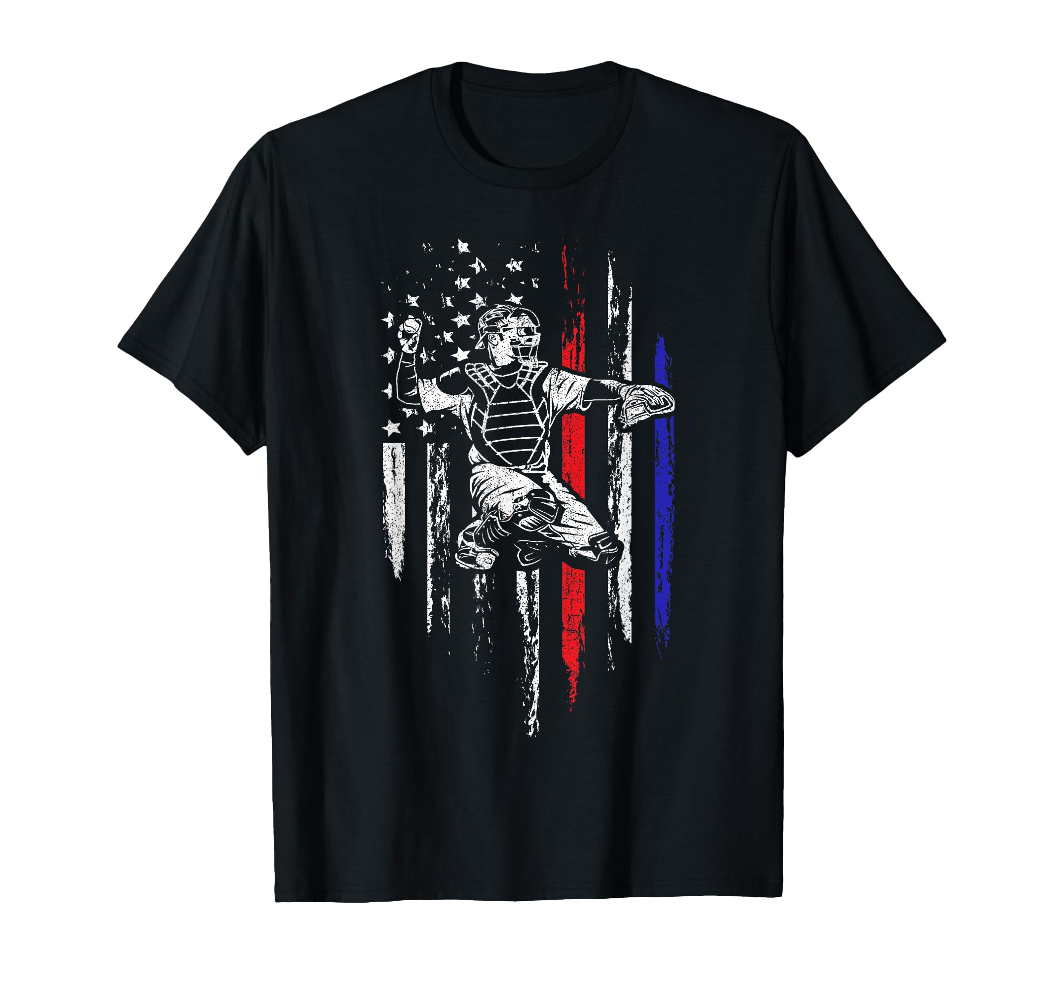 Baseball American Flag Patriotic Catcher T-Shirt - Novelty Apparel Unisex - T-Shirt, Sweatshirt, Hoodie