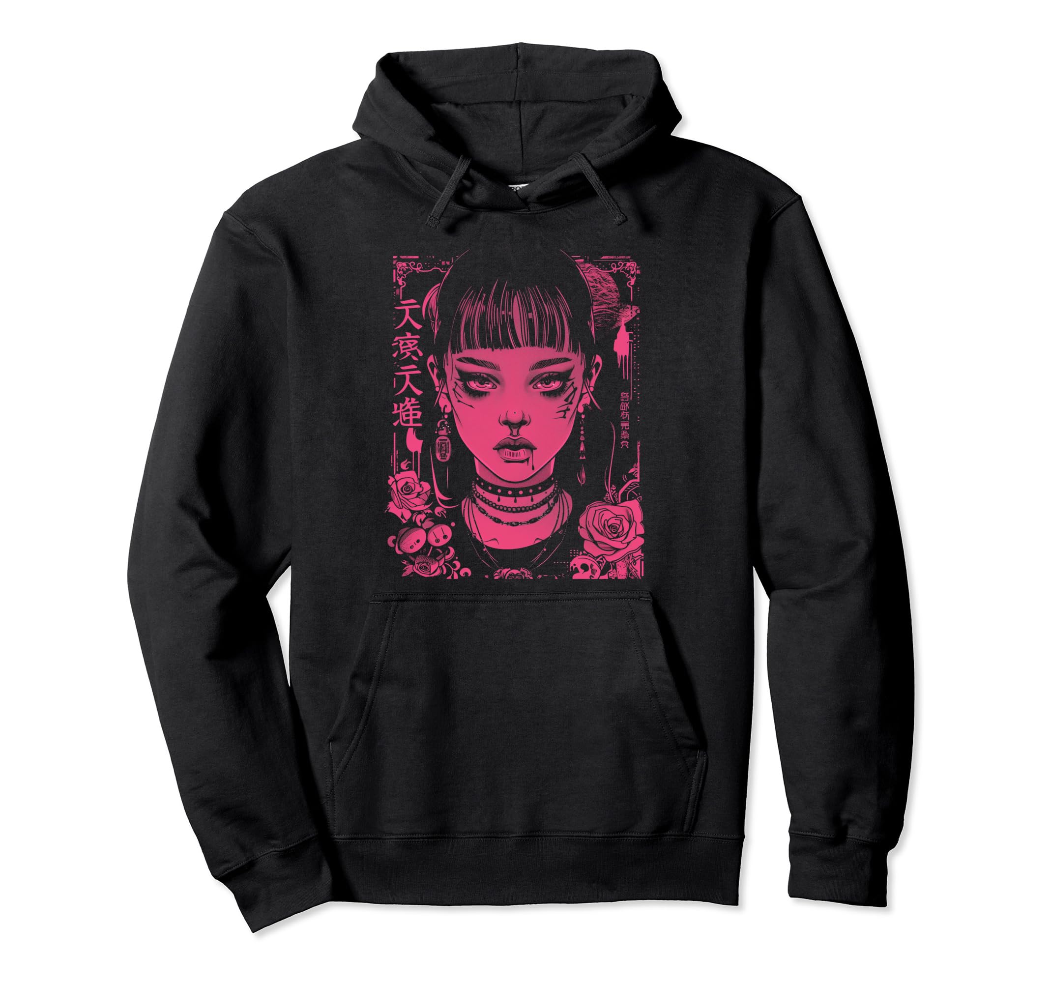 Goth Grunge Demon Anime Waifu Horror Hoodie - Minimalist Print for Adults - T-Shirt, Sweatshirt, Hoodie