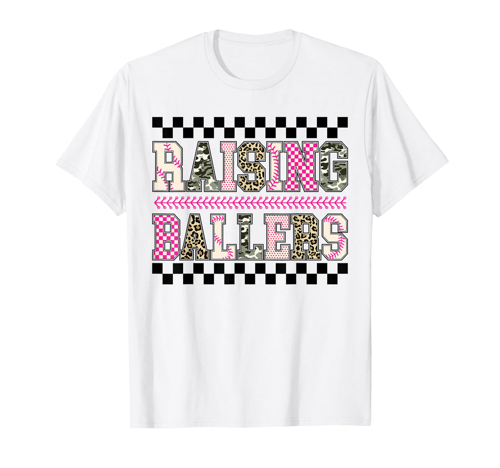 Checkered Raising Ballers Funny Mom T-Shirt - Minimalist Print Men Women - T-Shirt, Sweatshirt, Hoodie