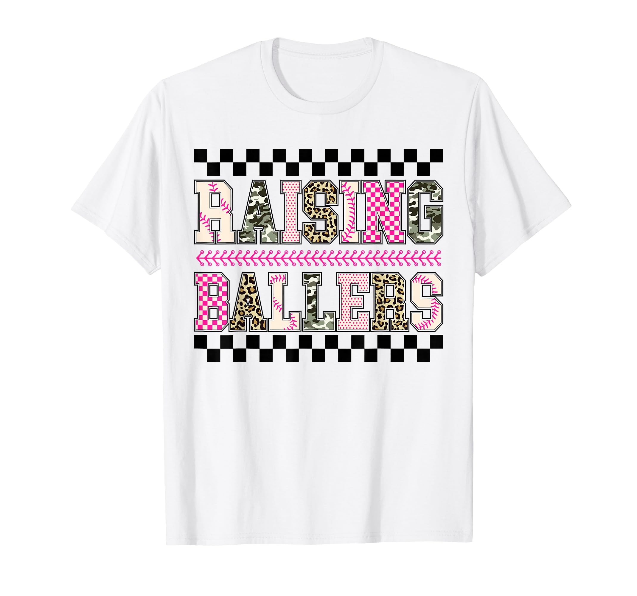 Checkered Raising Ballers Funny Mom T-Shirt - Minimalist Print Men Women - T-Shirt, Sweatshirt, Hoodie
