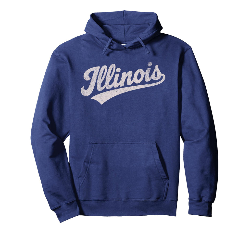 Throwback Illinois Distressed Hoodie - Novelty Apparel Men Women - T-Shirt, Sweatshirt, Hoodie