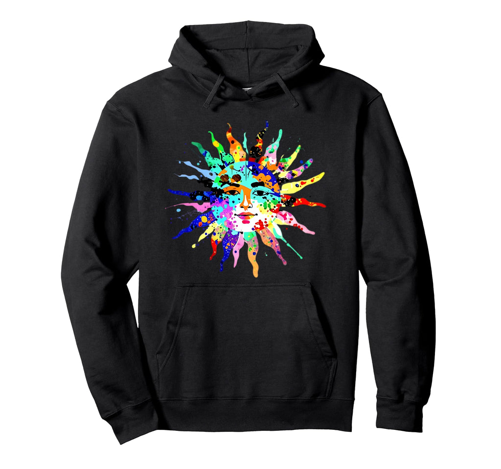 Colorful Celestial Sun Face Paint Splatter Hoodie - Trendy Graphic Unisex - T-Shirt, Sweatshirt, Hoodie