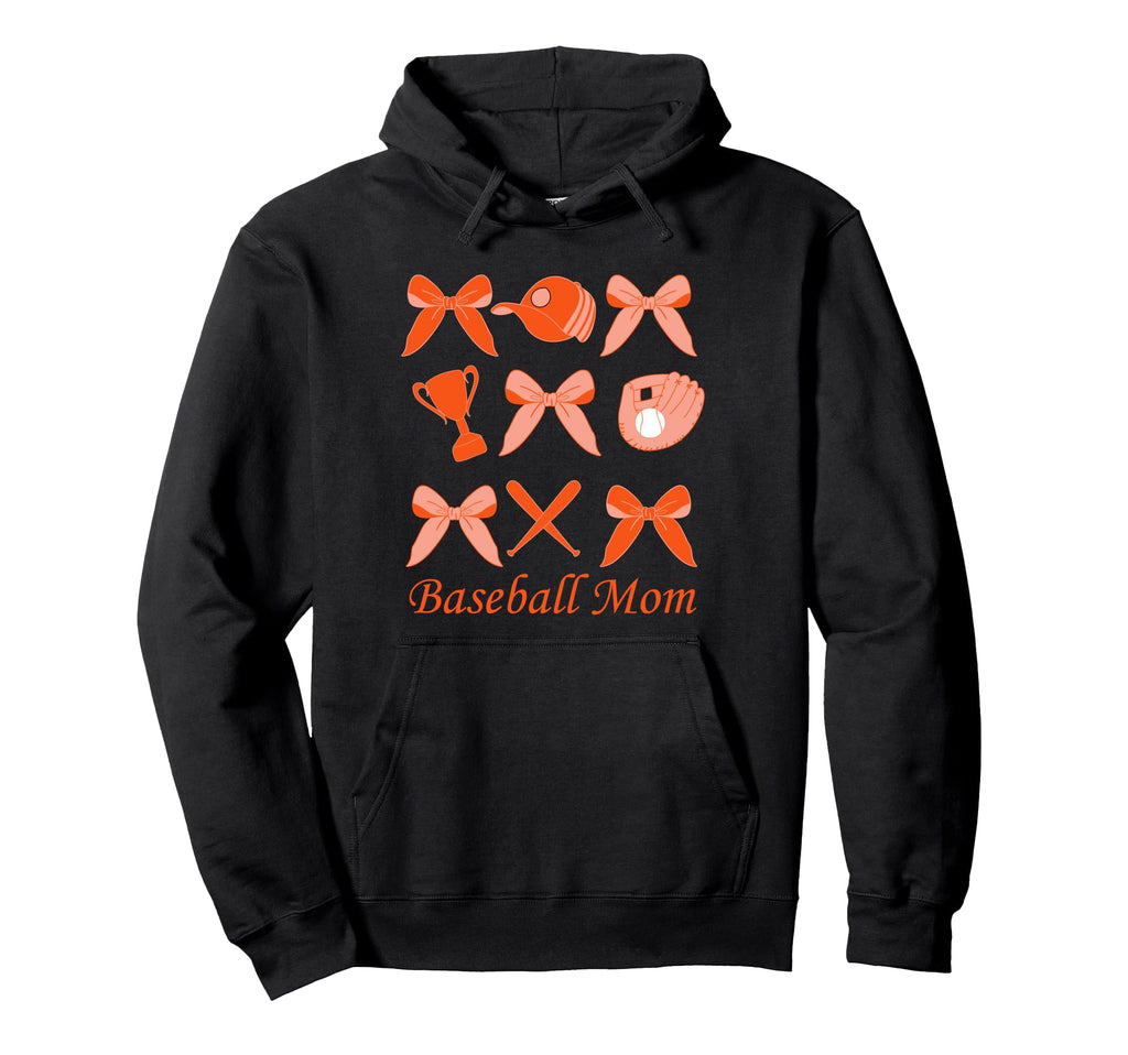 Baseball Mom Coquette Bow Orange Hoodie - Aesthetic Graphic Unisex - T-Shirt, Sweatshirt, Hoodie