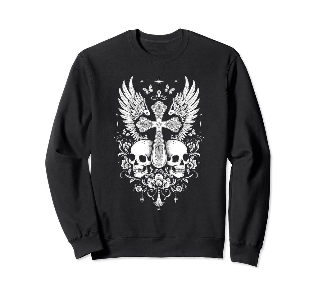 Emo Y2K Grunge Aesthetic Goth Skull Sweatshirt - Unique Graphic for Adults - T-Shirt, Sweatshirt, Hoodie