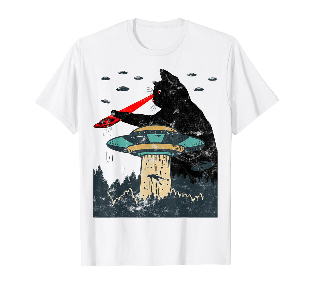 Funny Ufo Alien Black Cat Laser Eye T-Shirt - Aesthetic Graphic Unisex - T-Shirt, Sweatshirt, Hoodie