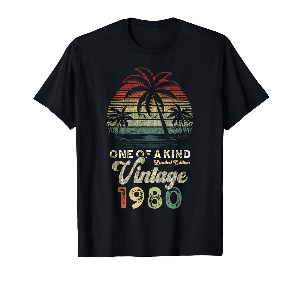 1980 Birthday 46 Years Palm Trees Sunset T-Shirt - Trendy Graphic Men Women - T-Shirt, Sweatshirt, Hoodie