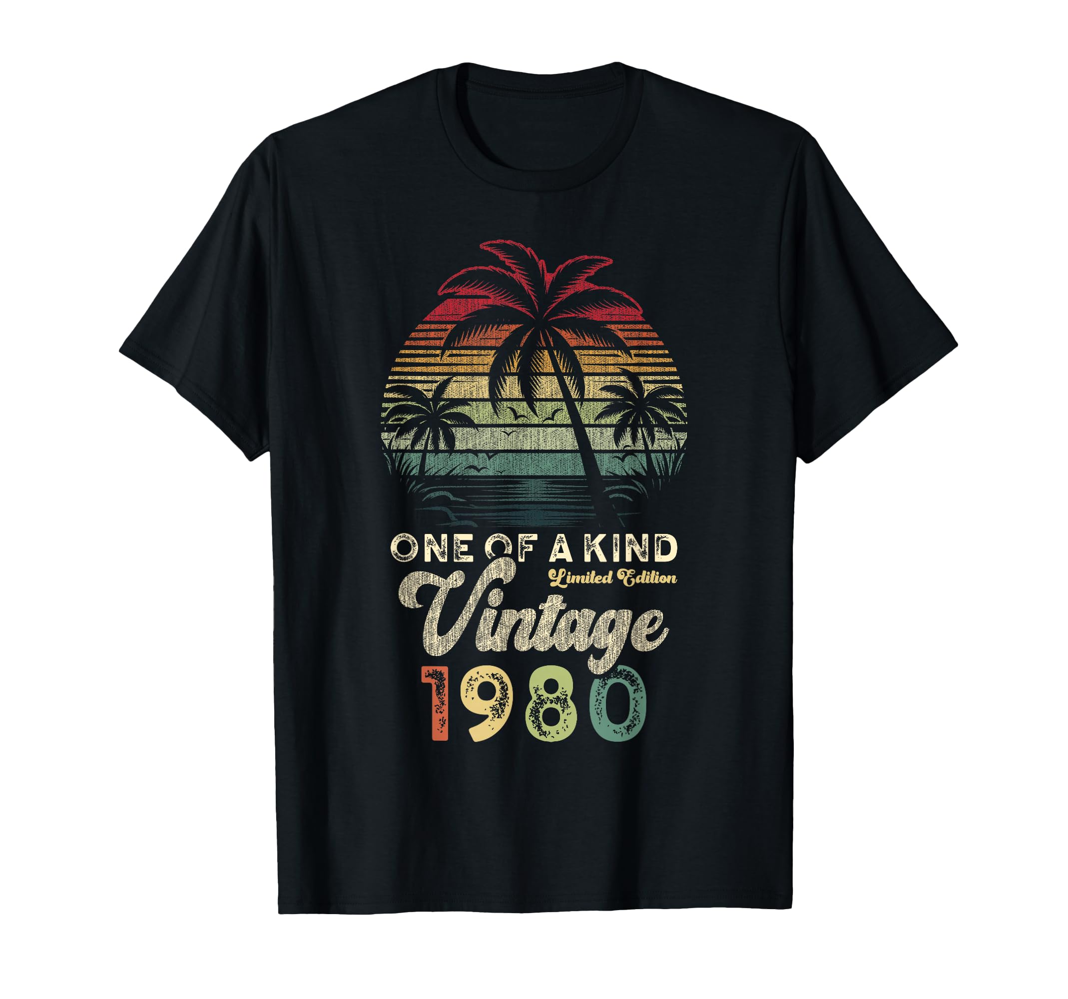 1980 Birthday 46 Years Palm Trees Sunset T-Shirt - Trendy Graphic Men Women - T-Shirt, Sweatshirt, Hoodie