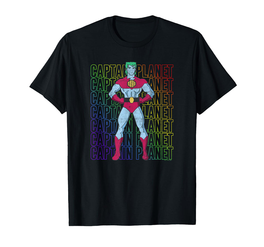 Captain Planet Hero Rainbow Text Stack T-Shirt - Trendy Graphic Unisex - T-Shirt, Sweatshirt, Hoodie
