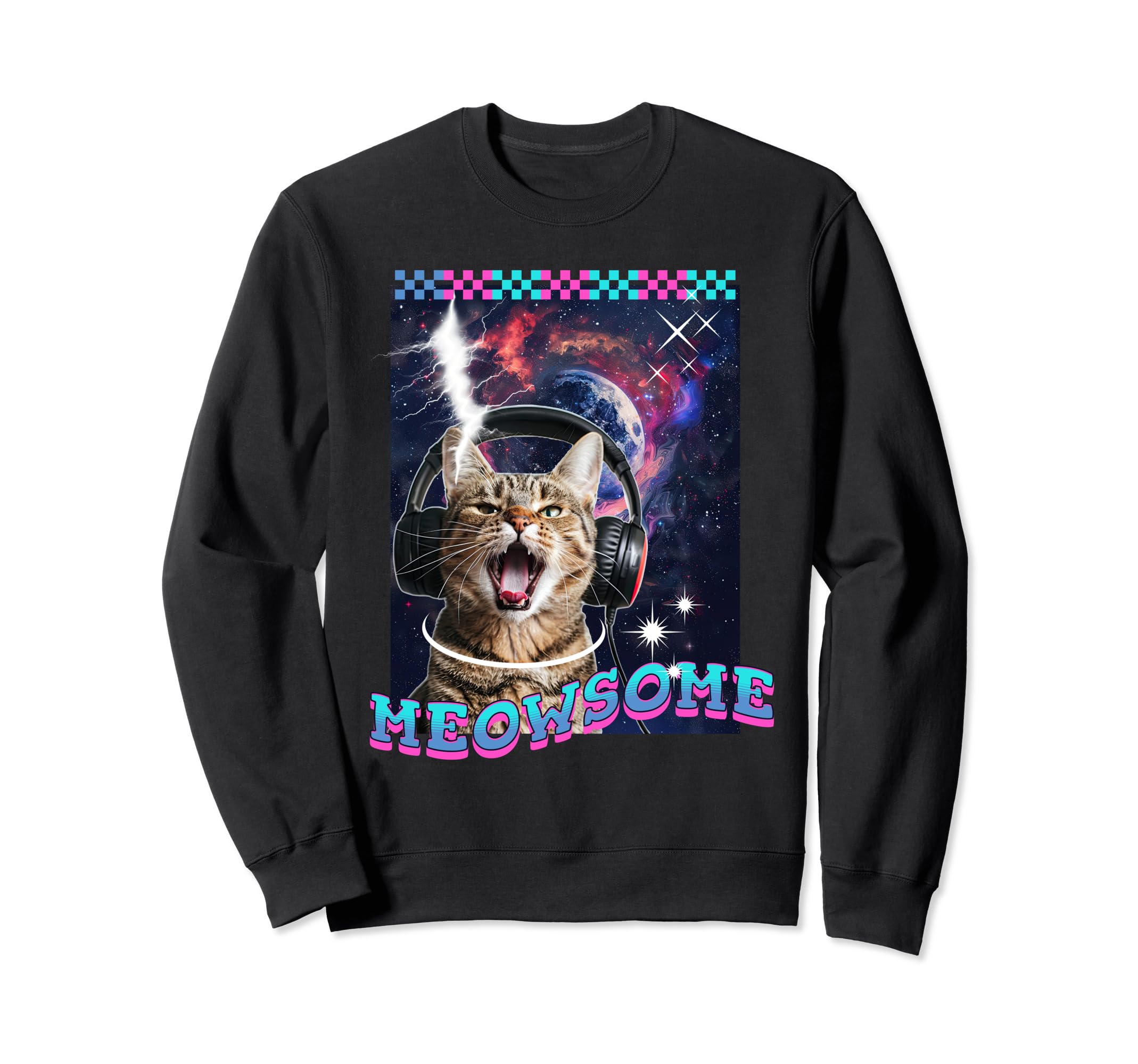 Meowsome Y2K Space Cat Space Sweatshirt - Graphic Print for Adults - T-Shirt, Sweatshirt, Hoodie