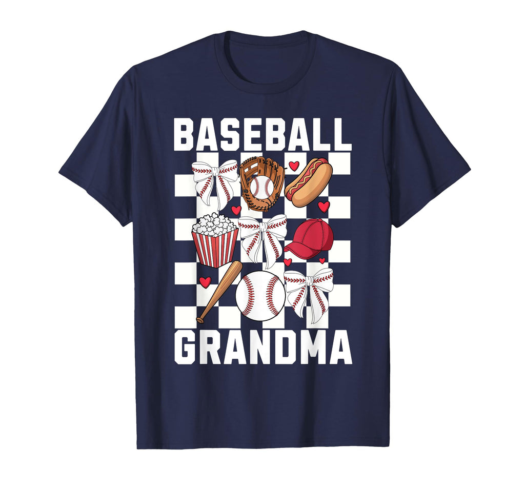 Baseball Grandma Coquette Bow Checkered T-Shirt - Trendy Graphic Unisex - T-Shirt, Sweatshirt, Hoodie