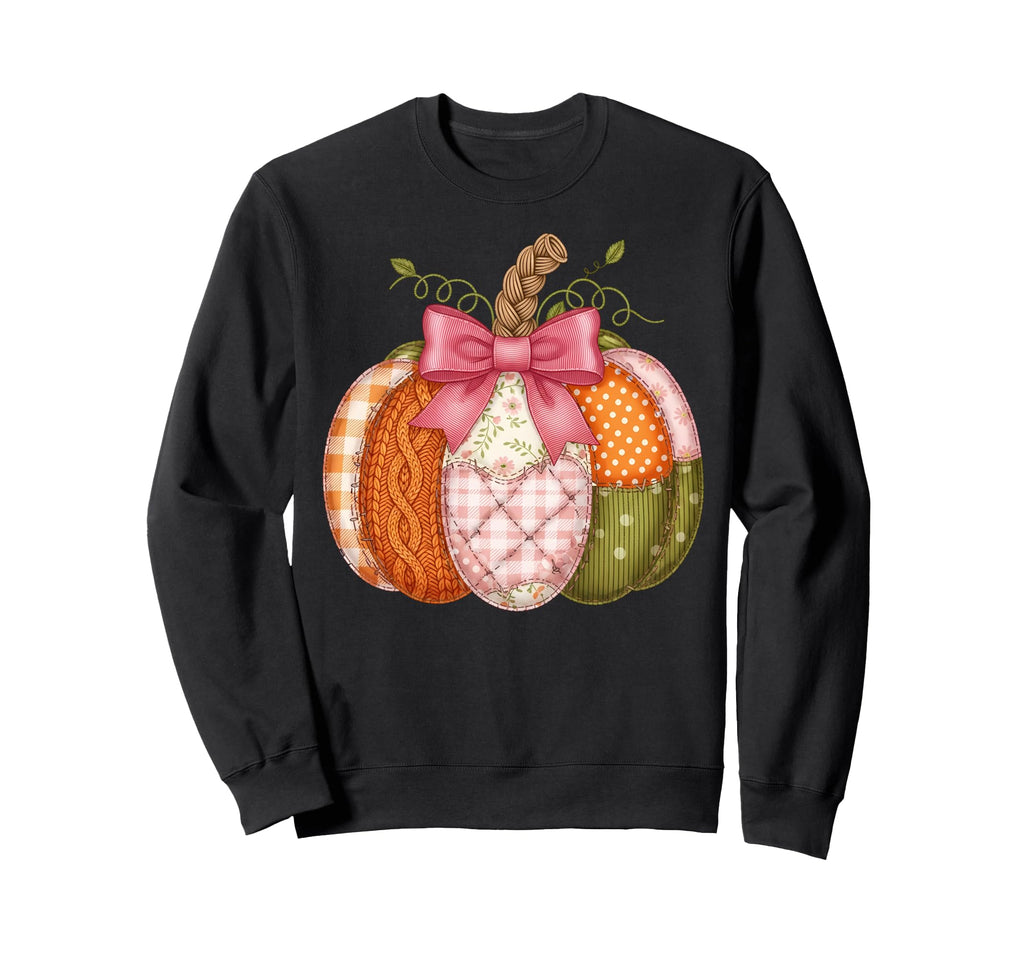 Pumpkin Patchwork Boho Floral Fall Sweatshirt - Custom Art Print Men Women - T-Shirt, Sweatshirt, Hoodie