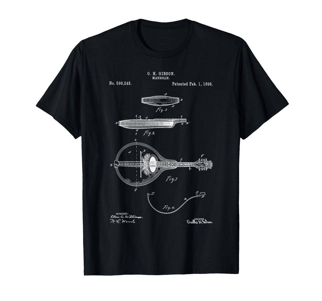 Patent Mandolin 1898 Music Blueprint T-Shirt - Trendy Graphic Men Women - T-Shirt, Sweatshirt, Hoodie