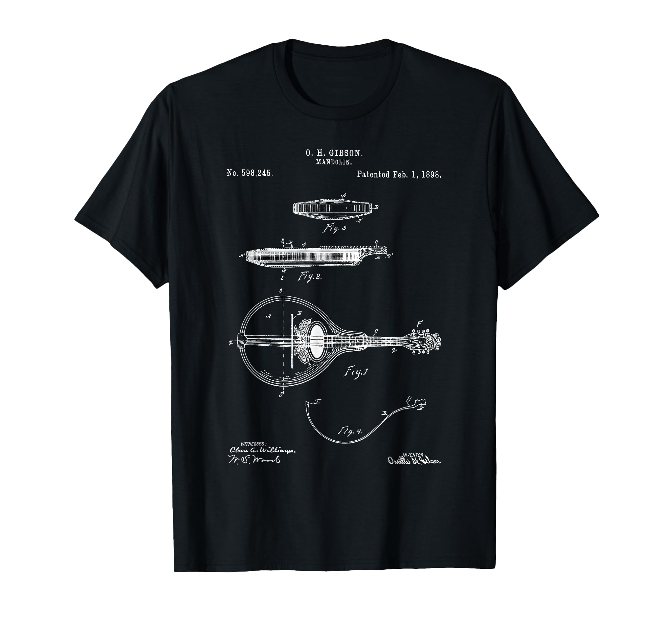 Patent Mandolin 1898 Music Blueprint T-Shirt - Trendy Graphic Men Women - T-Shirt, Sweatshirt, Hoodie